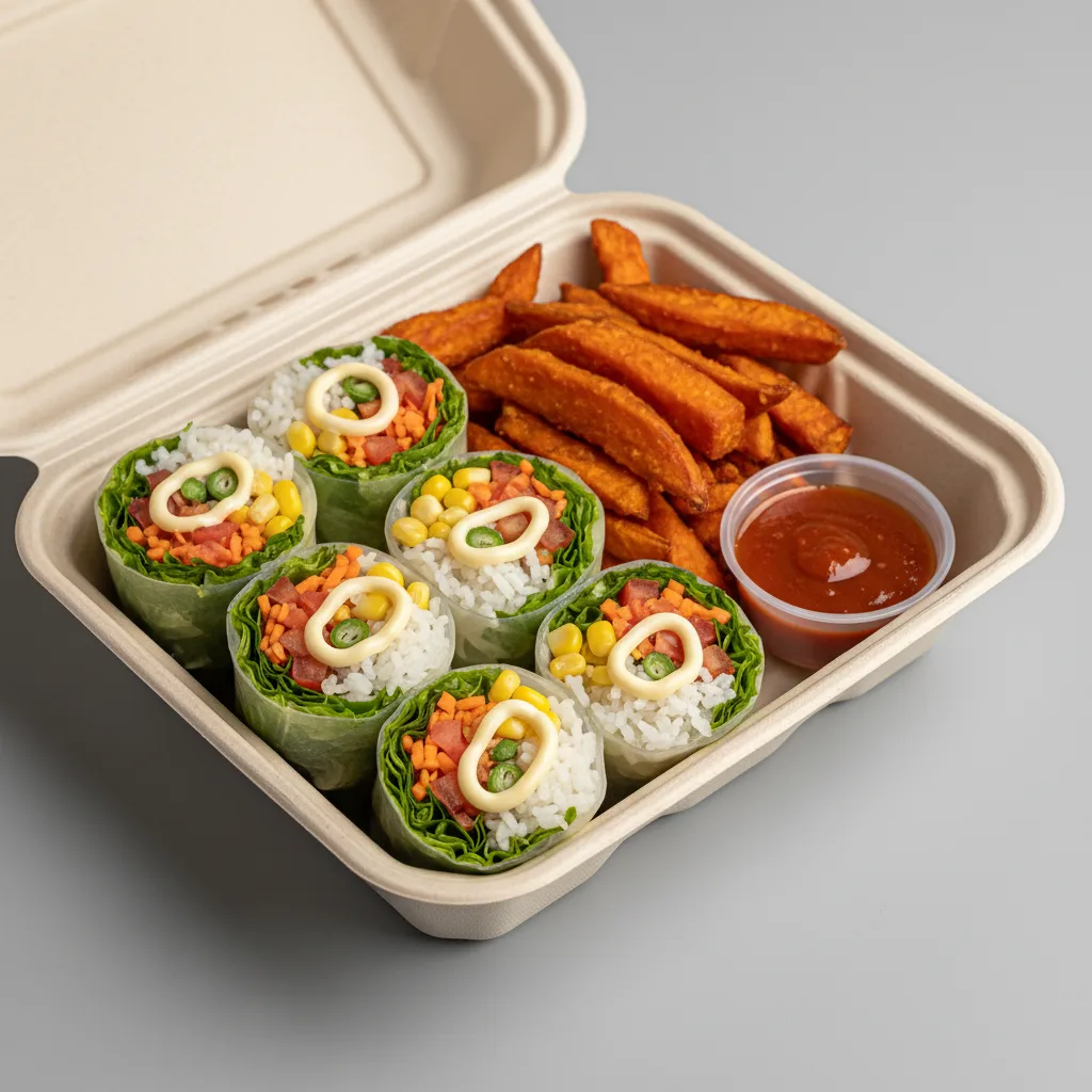 Char Chick Veggie Wrap Box with Sweet Potato Fries Char Chick Veggie Wrap Box with Sweet Potato Fries