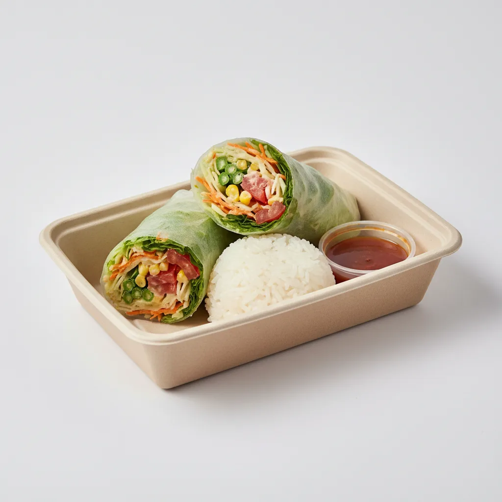 Char Chick Veggie Wrap Box with Sticky Rice Char Chick Veggie Wrap Box with Sticky Rice