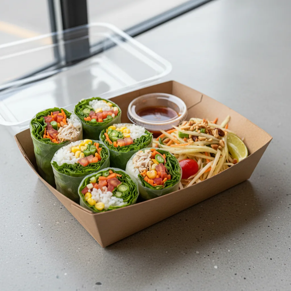 Char Chick Veggie Wrap Box with Papaya Salad Char Chick Veggie Wrap Box with Papaya Salad