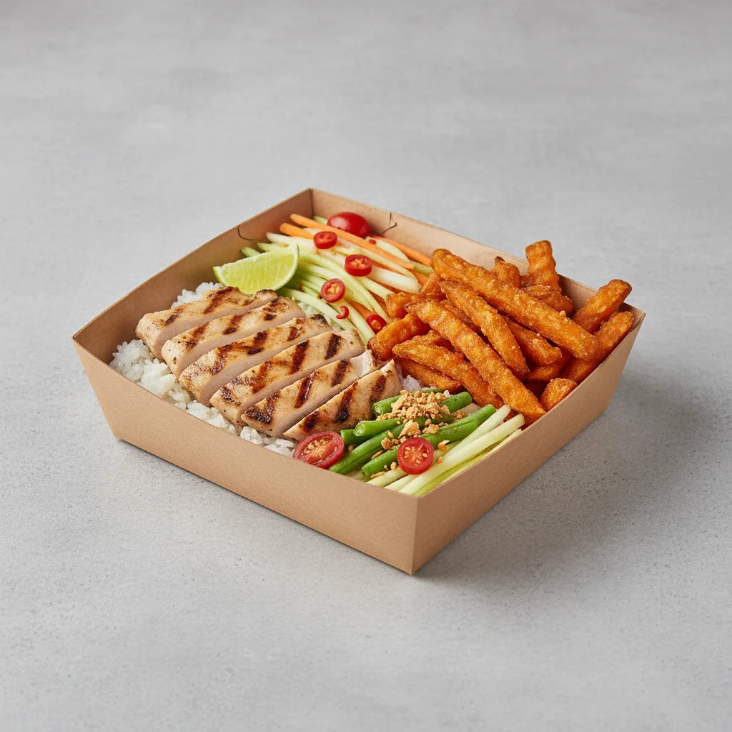 Char Chick Bowl Box with Sweet Potato Fries Char Chick Bowl Box with Sweet Potato Fries
