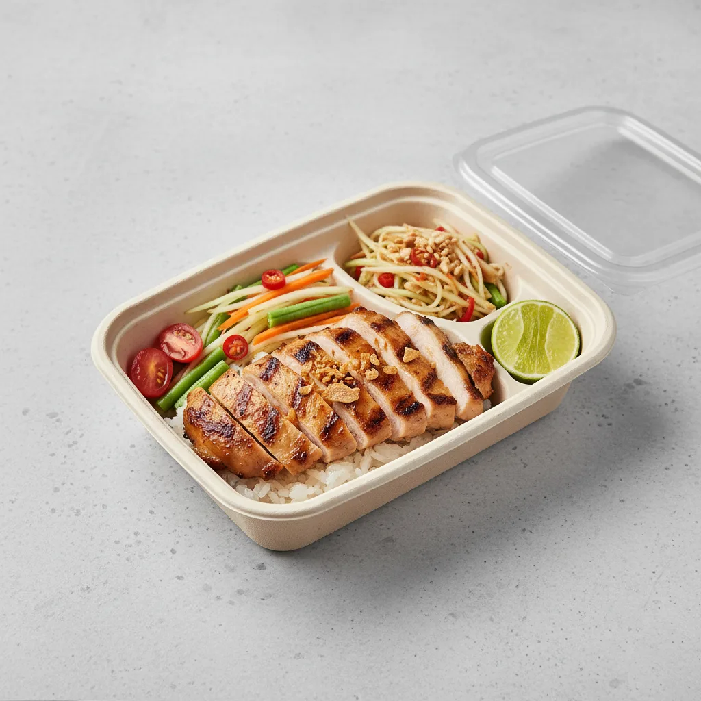 Char Chick Bowl Box with Papaya Salad Char Chick Bowl Box with Papaya Salad