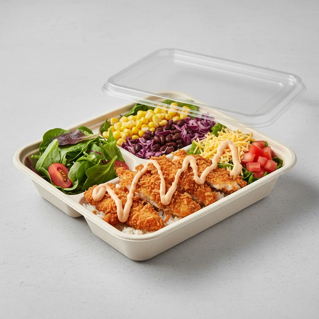 Crispy Shredded Chicken Bowl Box with Green Salad Crispy Shredded Chicken Bowl Box with Green Salad