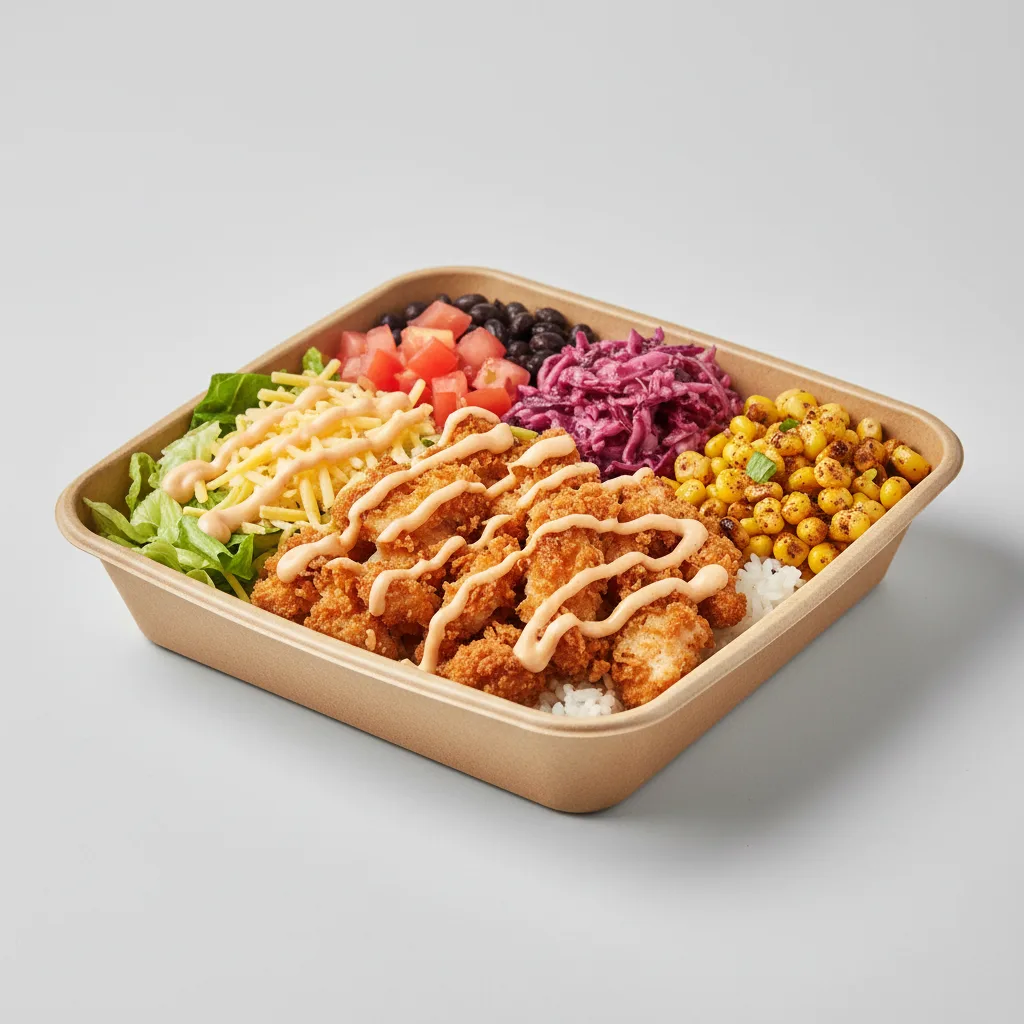 Crispy Shredded Chicken Bowl Box with Zesty Corn off the Cob Crispy Shredded Chicken Bowl Box with Zesty Corn off the Cob