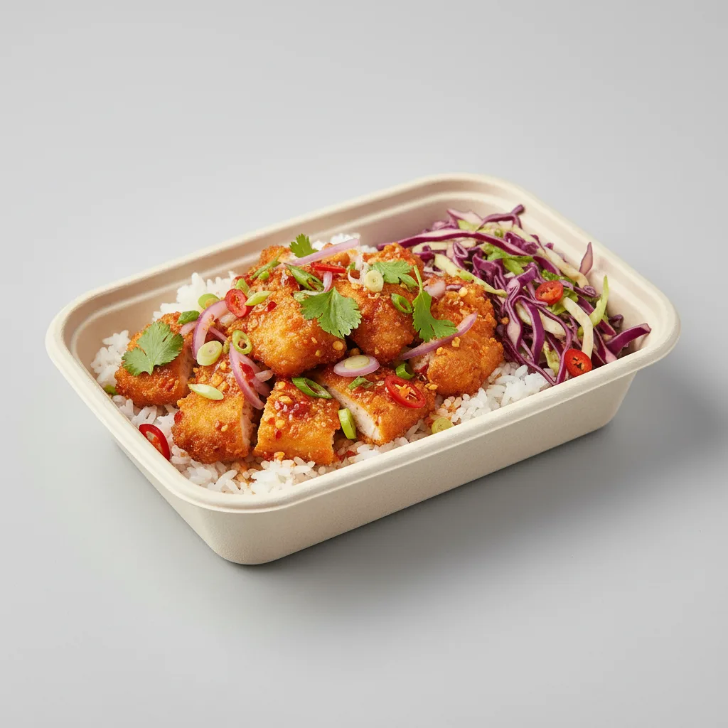 Larb - Namtok Chicken Bowl Box with Spicy Slaw Larb - Namtok Chicken Bowl Box with Spicy Slaw