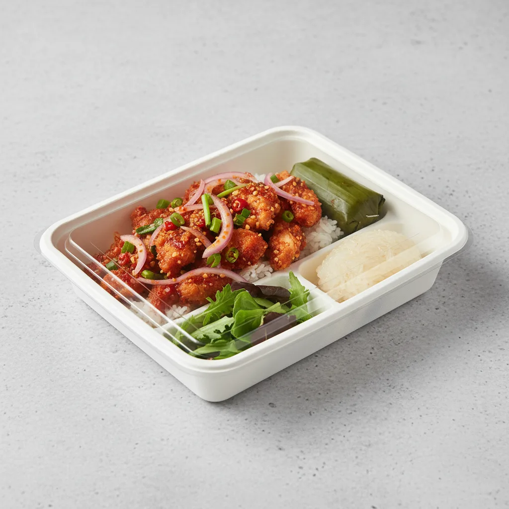 Larb - Namtok Chicken Bowl Box with Sticky Rice Larb - Namtok Chicken Bowl Box with Sticky Rice