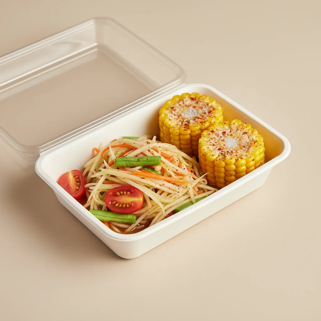 Papaya Salad Box with Zesty Corn off the Cob Papaya Salad Box with Zesty Corn off the Cob