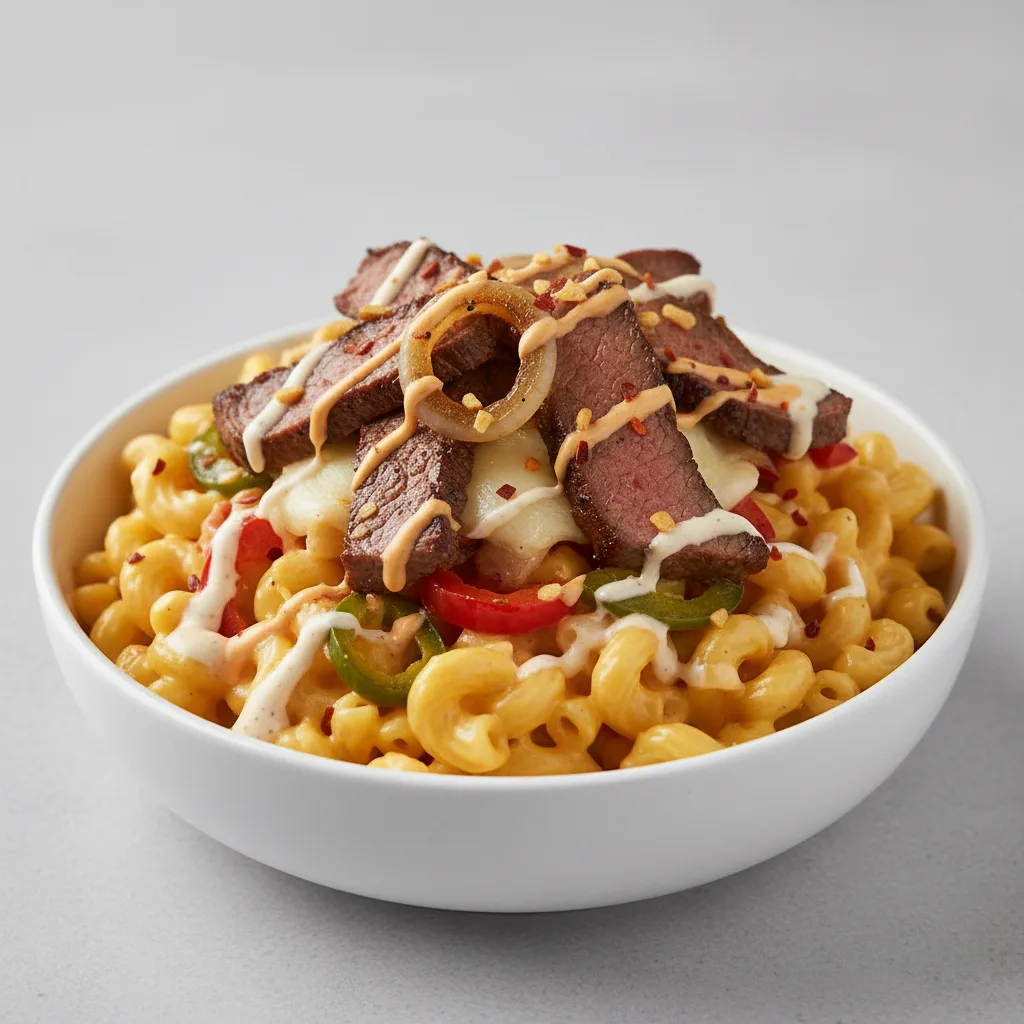 Philly Cheese Mac with Ribeye Philly Cheese Mac with Ribeye