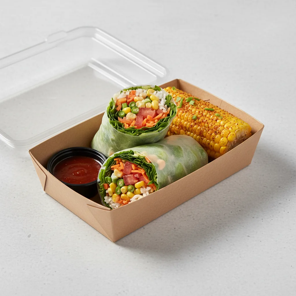 Char Chick Veggie Wrap Box with Zesty Corn off the Cob Char Chick Veggie Wrap Box with Zesty Corn off the Cob