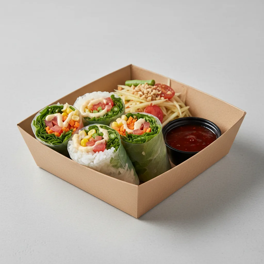 Char Chick Veggie Wrap Box with Papaya Salad Char Chick Veggie Wrap Box with Papaya Salad