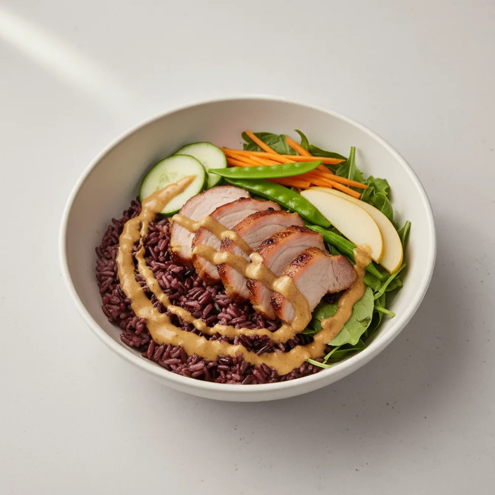 Nut-Free Pork Shoulder 50-50 Bowl with "Peanut" Sauce (No Cashews)