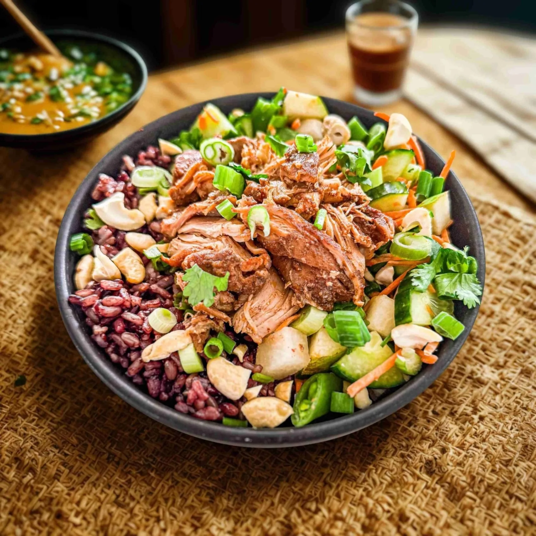 Chicken Purple Rice Bowl with Tamarind Sauce