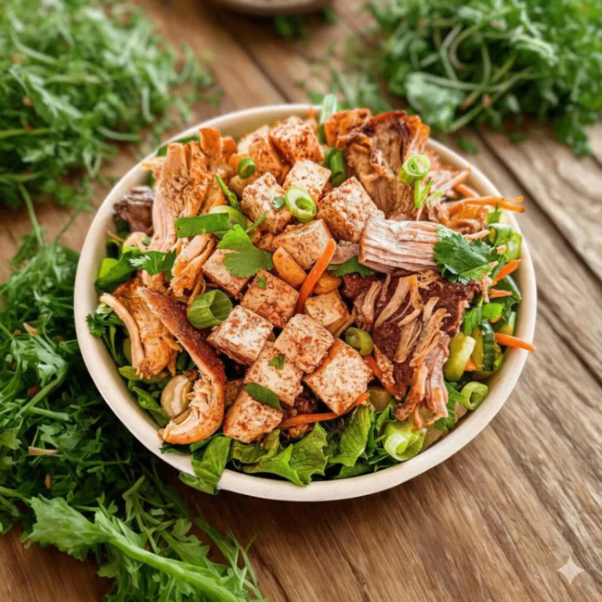 Nut-Free Protein Combo Salad with Ginger Lime Sauce (No Cashews)