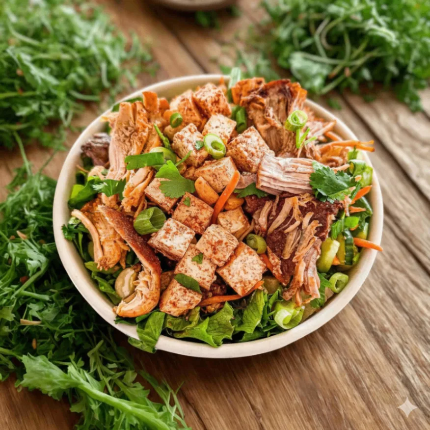 Nut-Free Protein Combo Salad with "Peanut" Sauce (No Cashews)