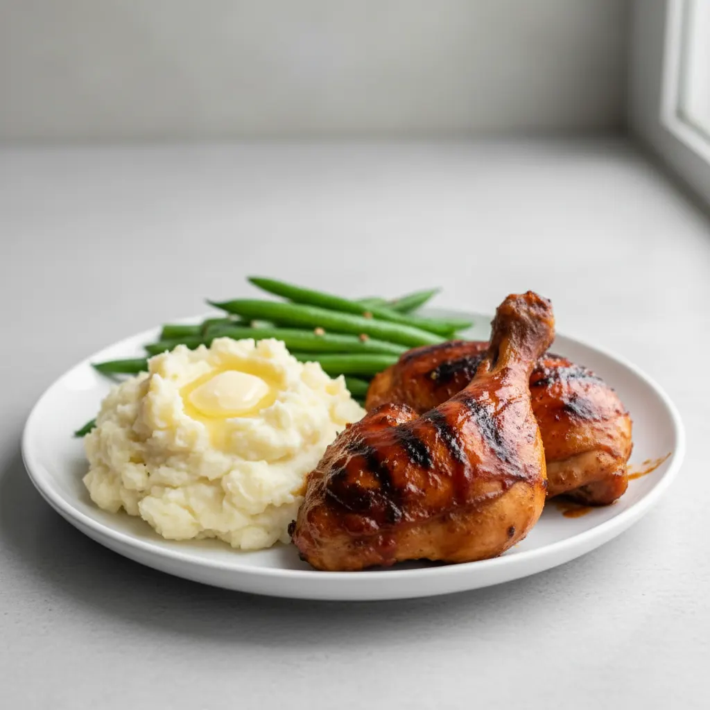 BBQ Chicken Quarters | Mashed Potatoes | Sautéed Green Beans