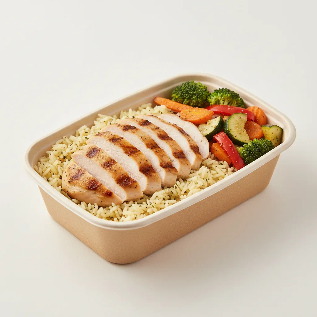 Marinated Grilled Chicken Breast | Butter Herb Rice Pilaf | Seasoned Vegetable