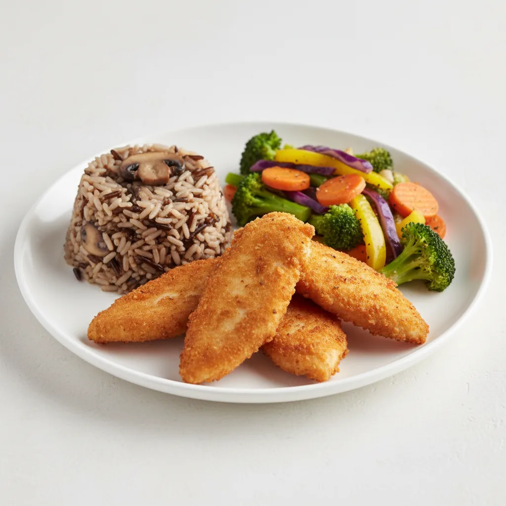 Fried Boneless Chicken Breasts | Mushroom Wild Rice | Seasoned Vegetable Medley