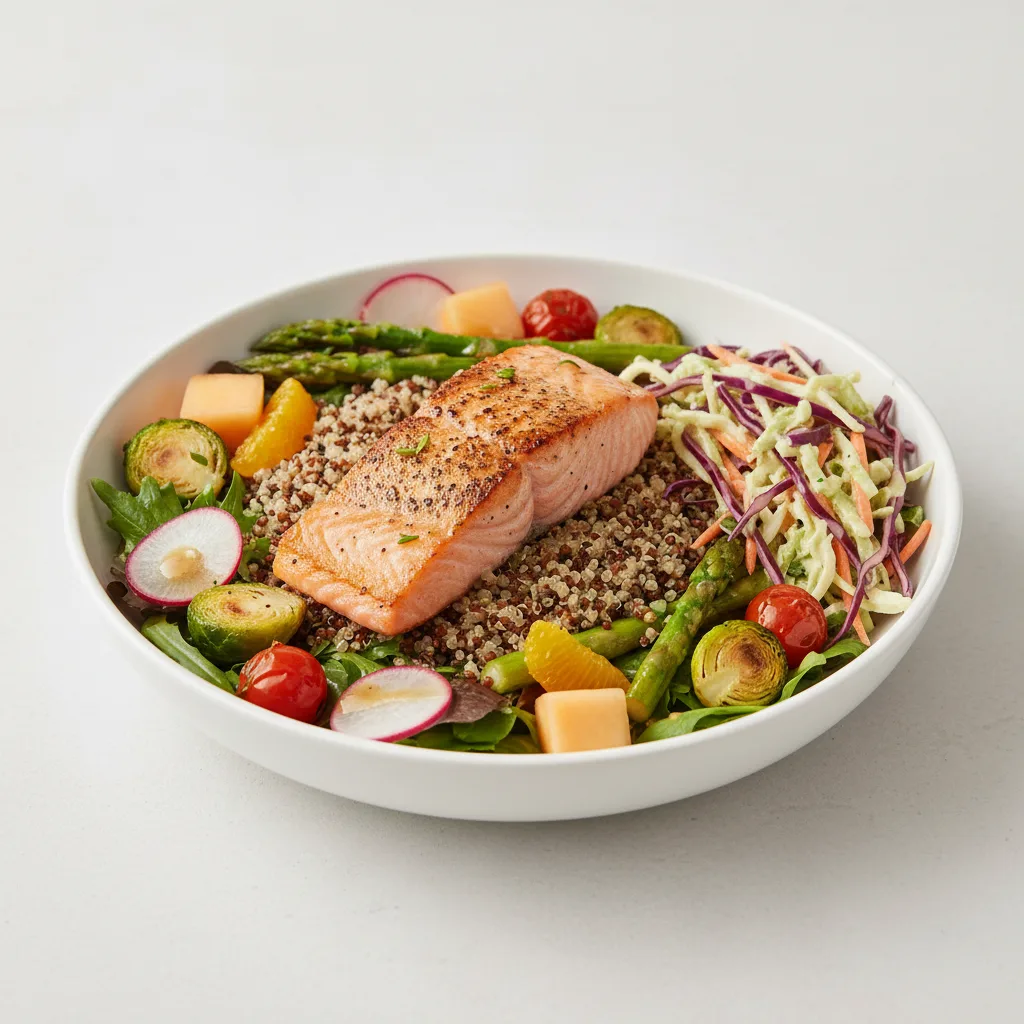 Salmon Seasonal Protein Bowl & Superfine Slaw Salmon Seasonal Protein Bowl & Superfine Slaw