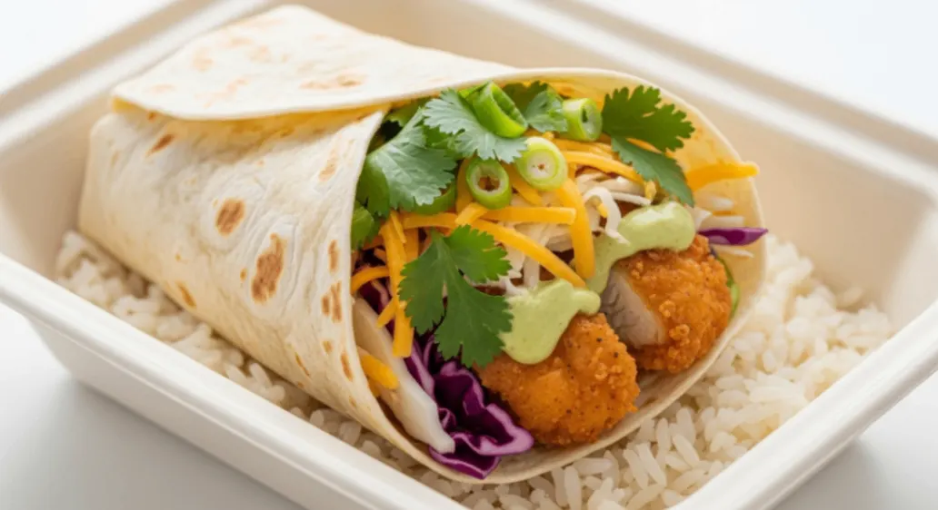Korean Fried Chicken Burrito with Rice