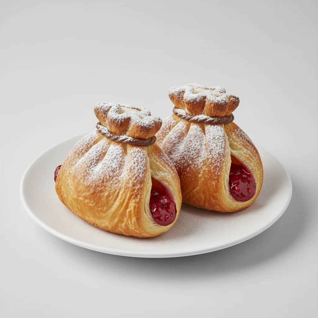 Lucky Bag Shaped Croissants With Raspberry Filling