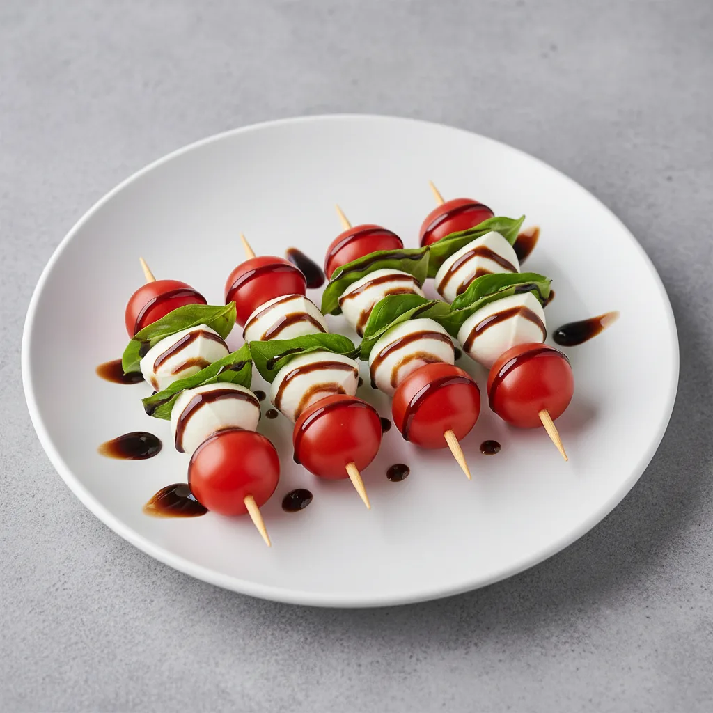 Caprese Skewers with Balsamic Glaze, Basil Caprese Skewers with Balsamic Glaze, Basil