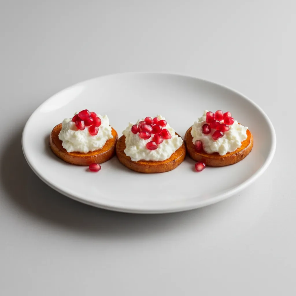 Sweet Potato Bruschetta with Pomegranate, Whipped Ricotta Sweet Potato Bruschetta with Pomegranate, Whipped Ricotta