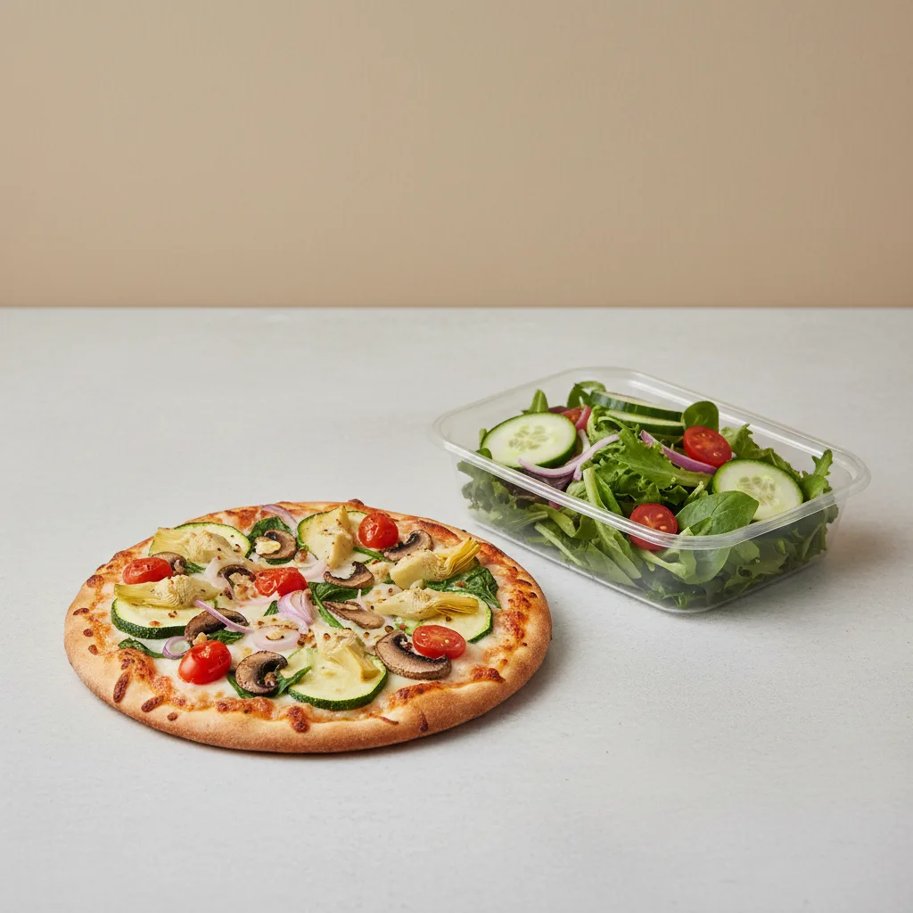 Gluten-Free Gourmet Veggie Pizza (Vegetarian) with Salad Gluten-Free Gourmet Veggie Pizza (Vegetarian) with Salad