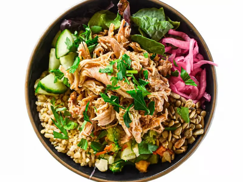Chicken Mixed Bowl with Avocado and Rosemary Balsamic Sauce
