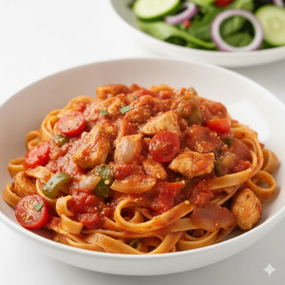 Dairy Free Fettuccine Arrabiata with Chicken | Garden Salad