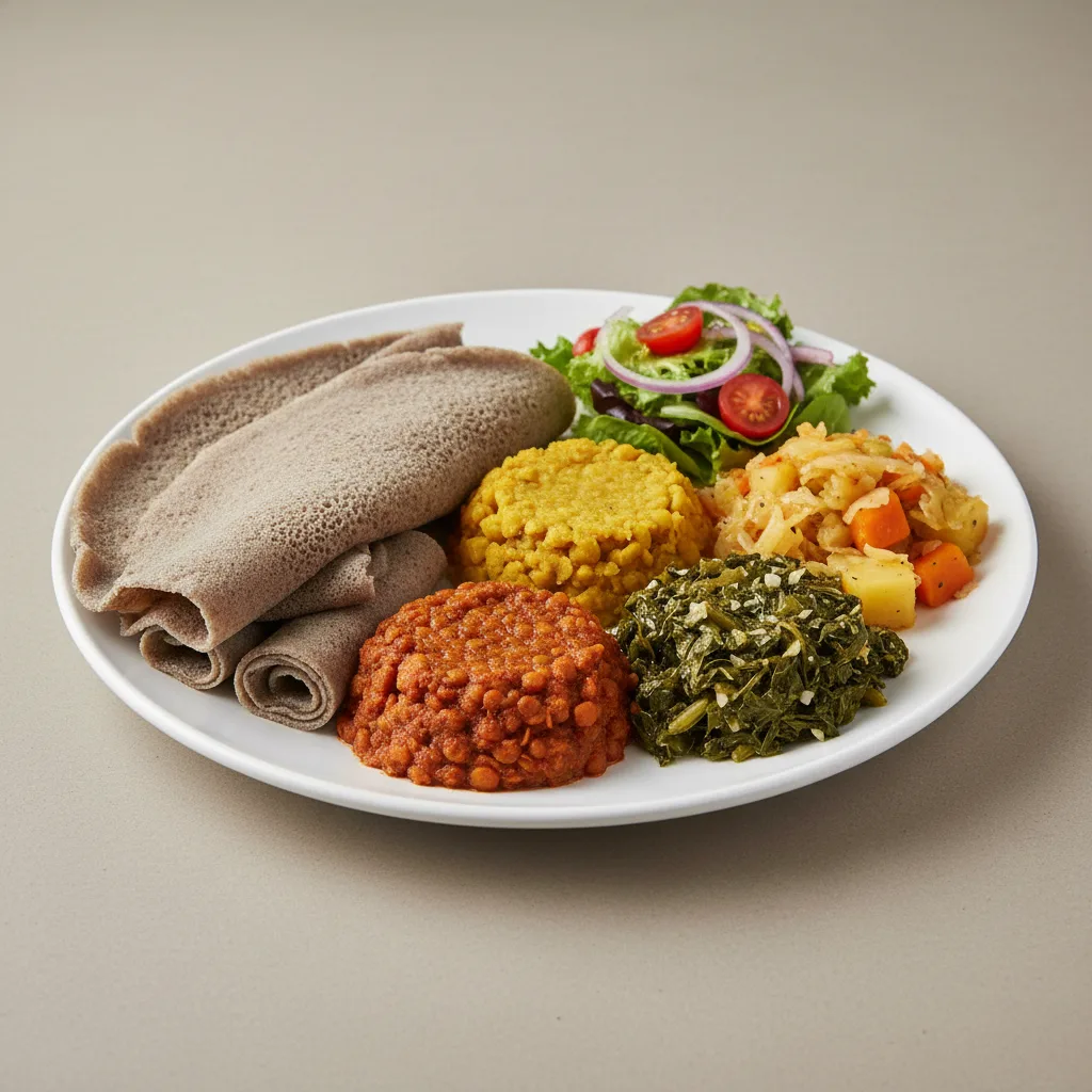 Veggie combo with House Salad and Injera Veggie combo with House Salad and Injera