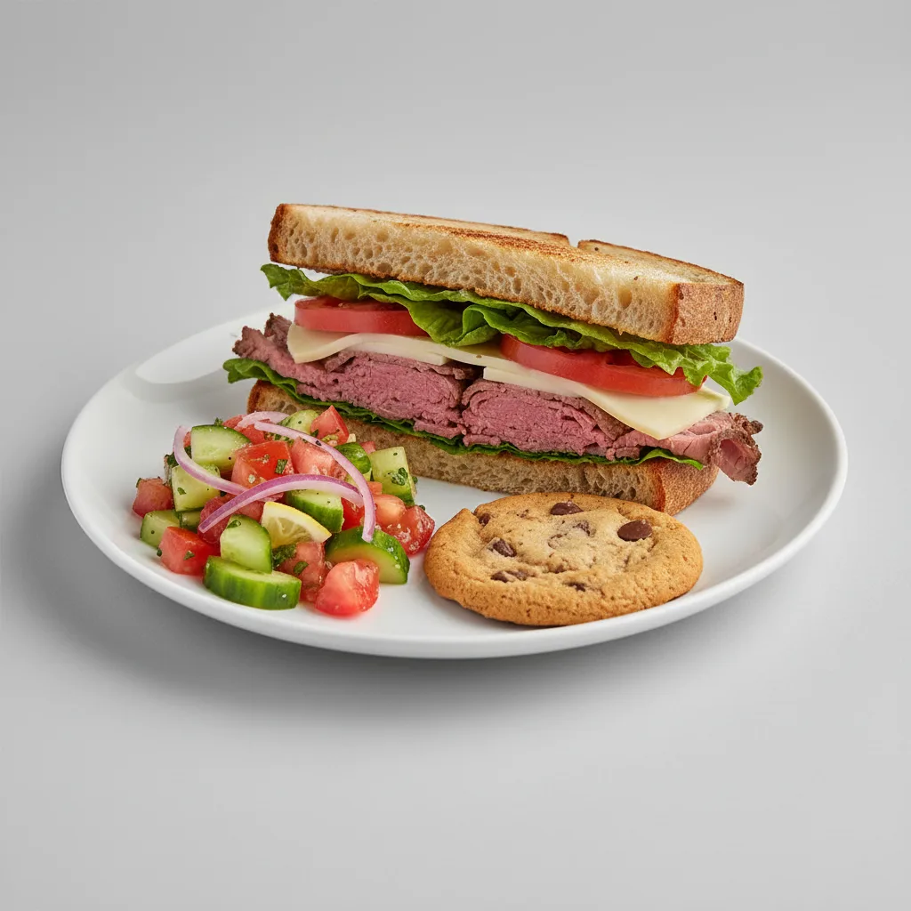 Home-made Roast Beef Sandwich with Potato Salad Home-made Roast Beef Sandwich with Potato Salad