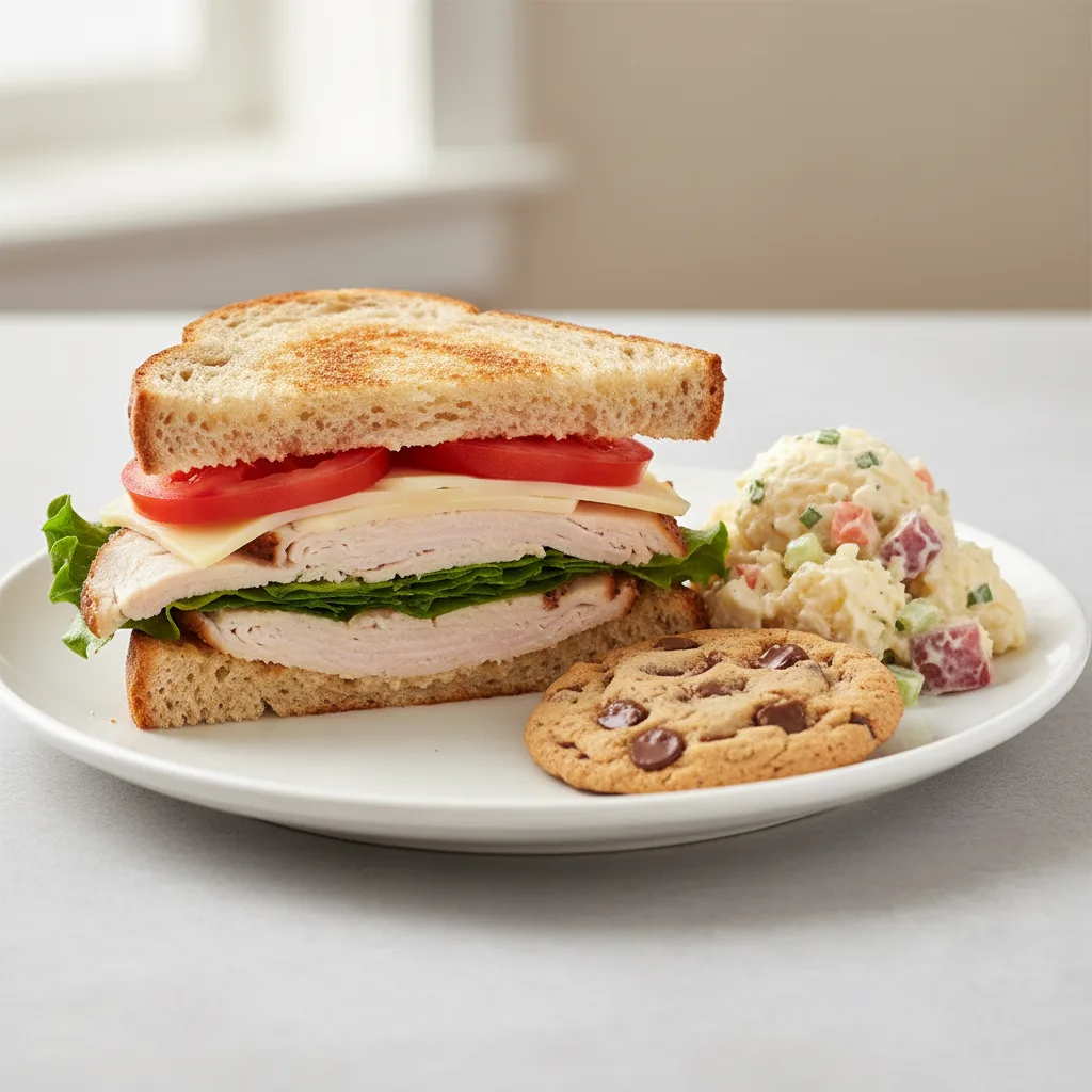 Home-made Roast Turkey Sandwich with Potato Salad Home-made Roast Turkey Sandwich with Potato Salad