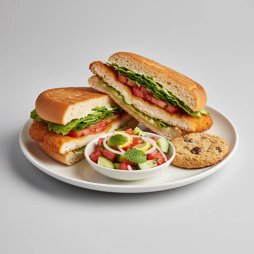 Breaded Chicken Cutlet Sandwich with Israeli Salad Breaded Chicken Cutlet Sandwich with Israeli Salad