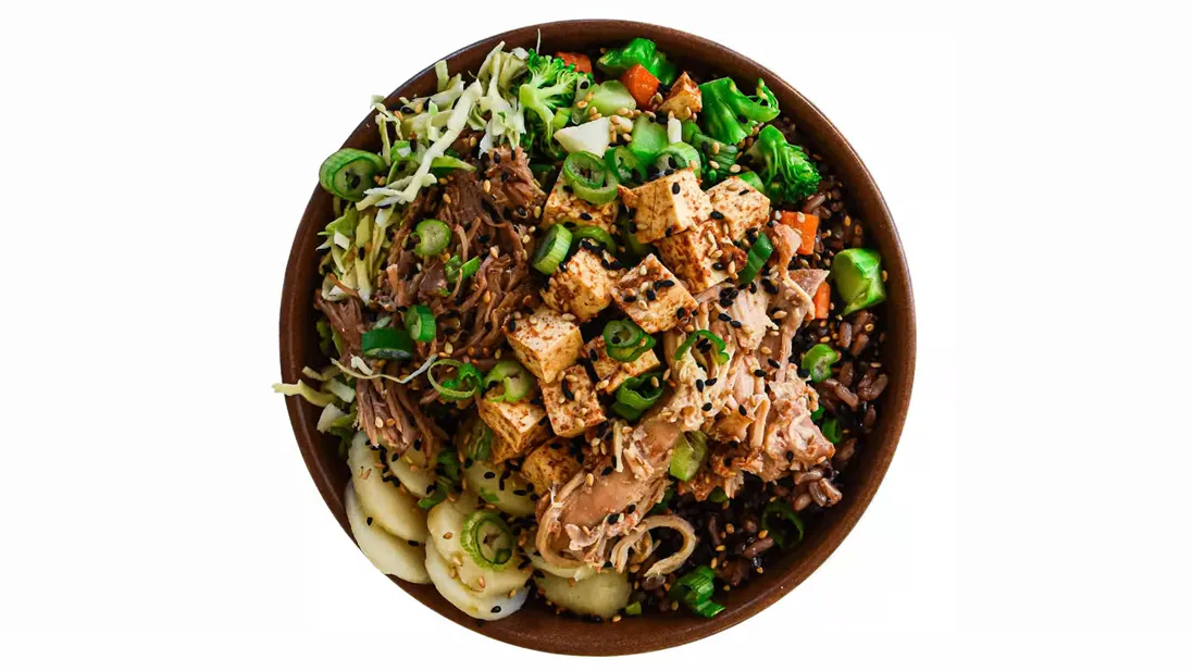 Protein Lover Rice and Cabbage Bowl with Garlic Sesame Soy Sauce