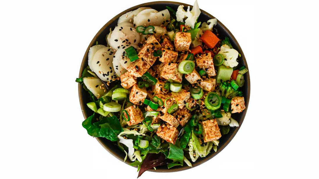 Light Carb Tofu Greens Bowl with Lemon Garlic Soy Sauce
