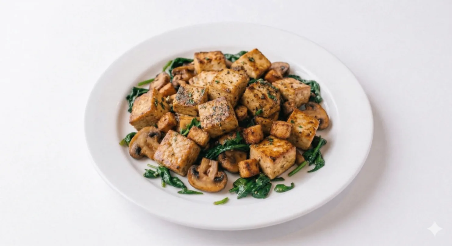 Sauteed Tofu with Mushrooms and Spinach