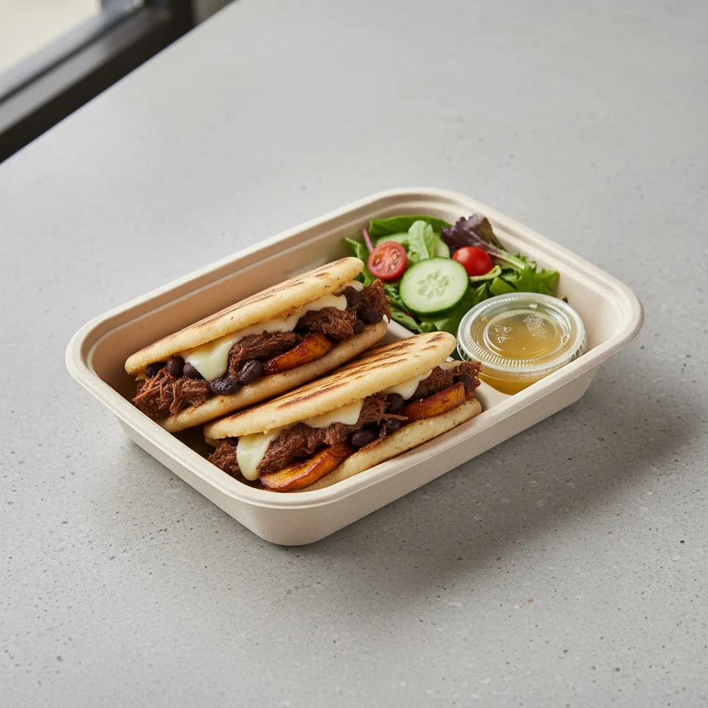 Arepa Pabellon With Salad Boxed Meal Arepa Pabellon With Salad Boxed Meal