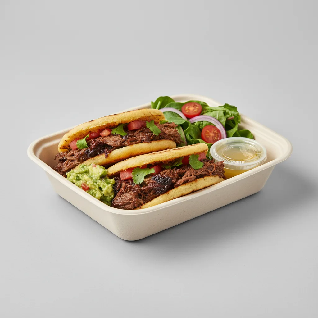 Arepa Asado Negro With Salad Boxed Meal Arepa Asado Negro With Salad Boxed Meal
