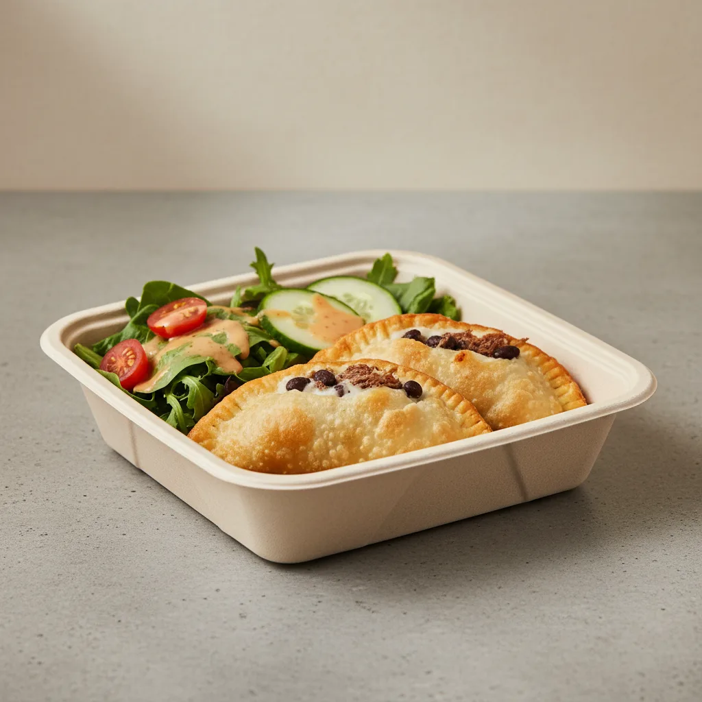 Empanada De Pabellon With Salad Boxed Meal Empanada De Pabellon With Salad Boxed Meal