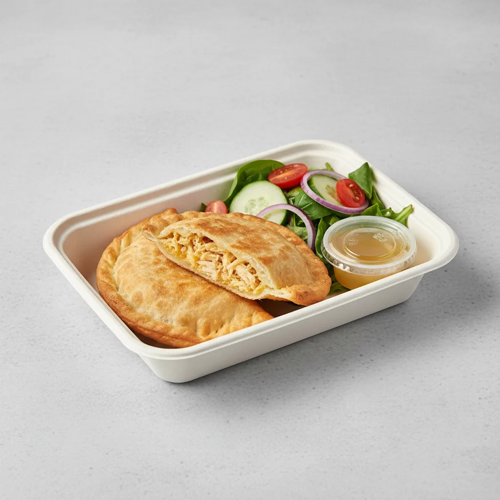 Empanada De Catira With Salad Boxed Meal Empanada De Catira With Salad Boxed Meal
