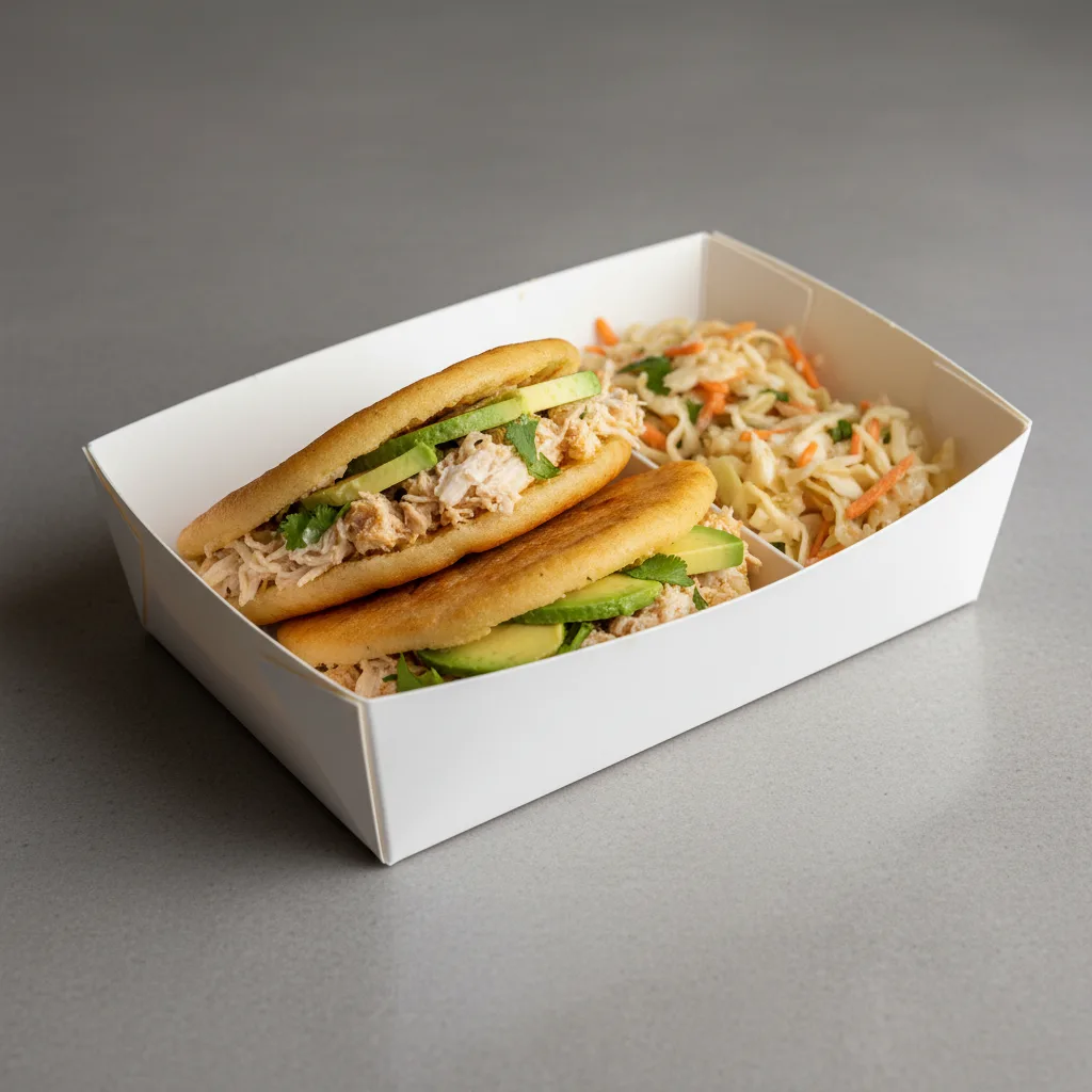 Arepa Reyna Pepiada With Coleslaw Boxed Meal Arepa Reyna Pepiada With Coleslaw Boxed Meal