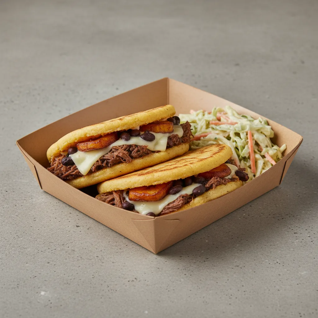 Arepa Pabellon With Coleslaw Boxed Meal Arepa Pabellon With Coleslaw Boxed Meal