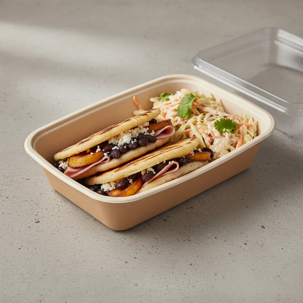 Arepa Domino With Coleslaw Boxed Meal Arepa Domino With Coleslaw Boxed Meal