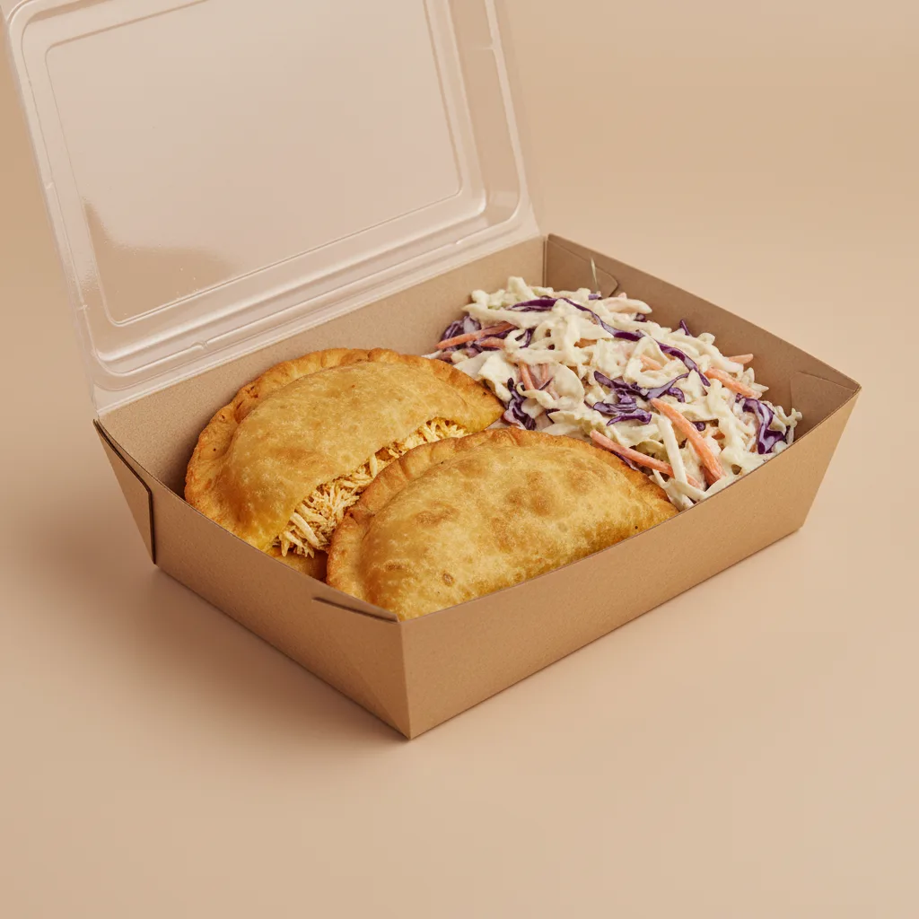 Empanada De Catira With Coleslaw Boxed Meal Empanada De Catira With Coleslaw Boxed Meal