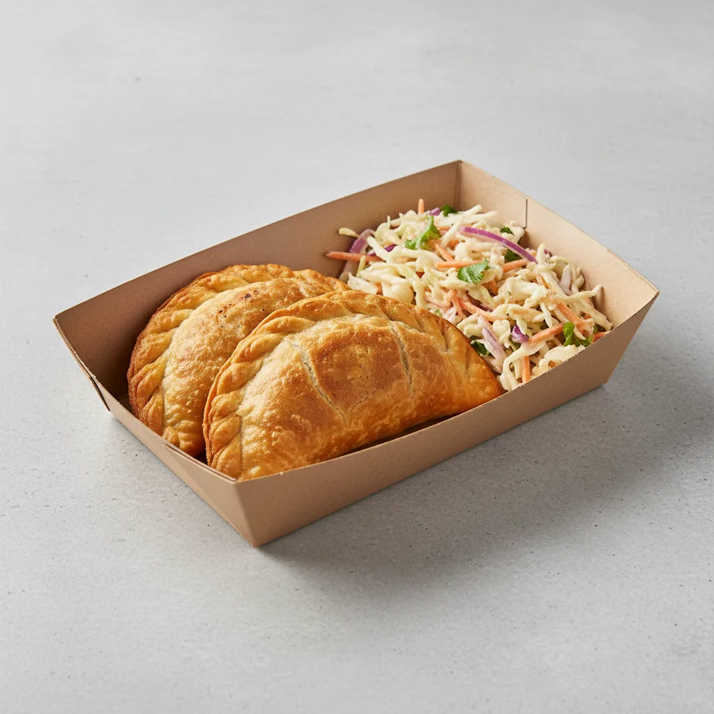 Empanada De Carne Asada With Coleslaw Boxed Meal Empanada De Carne Asada With Coleslaw Boxed Meal