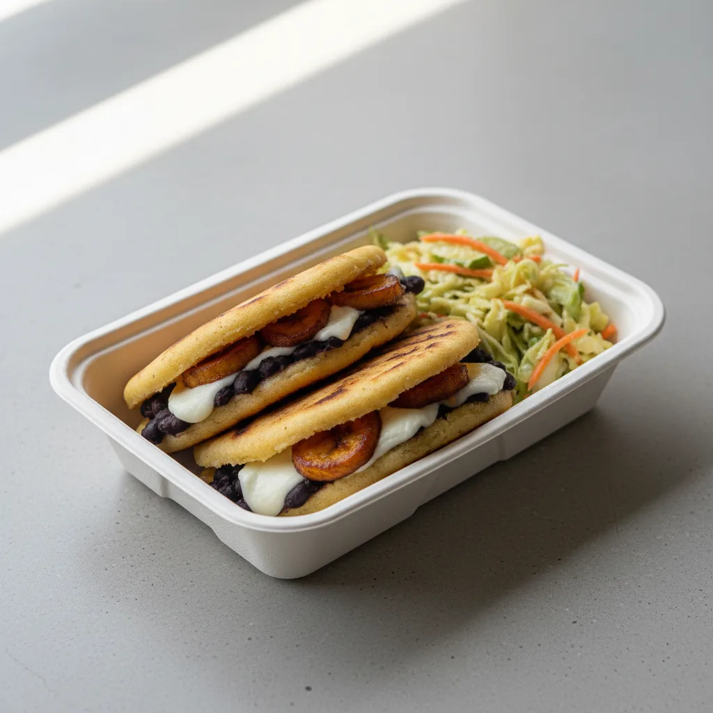 Arepa Vegan Domino With Coleslaw Boxed Meal Arepa Vegan Domino With Coleslaw Boxed Meal