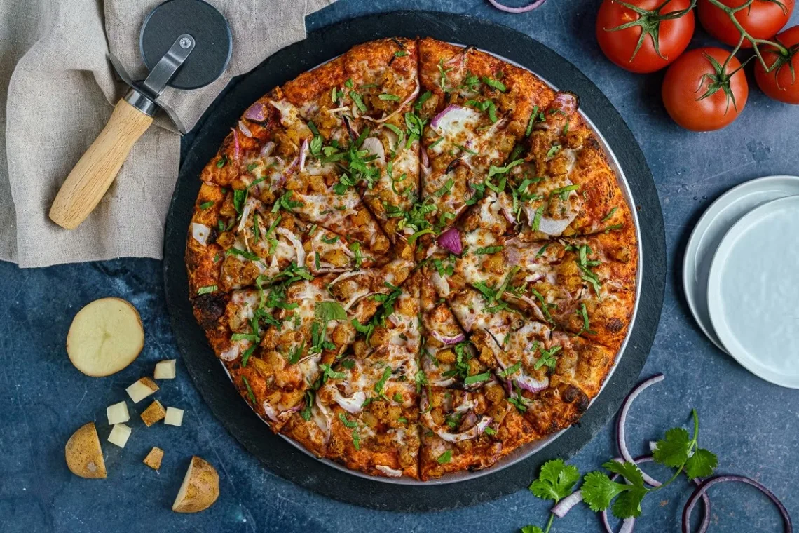 Vegan Aloo Chaat Pizza on Gluten Free Crust