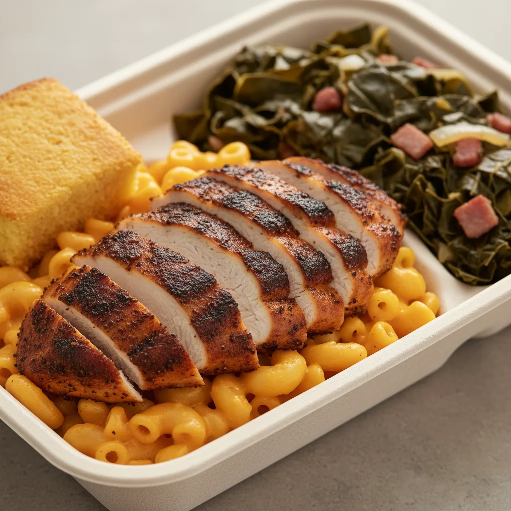 Blackened Chicken Breast with Mac n Cheese Plate Blackened Chicken Breast with Mac n Cheese Plate