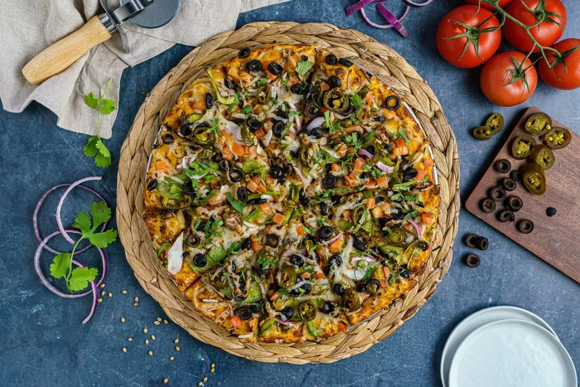 Vegan Curry Veggie Pizza on Gluten Free Crust