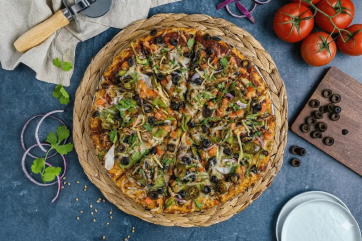 Vegan Indian Gourmet Veg Pizza on Gluten Free Crust
