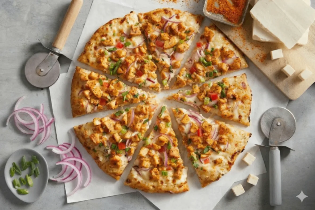 Chilli Paneer Pizza with no Cilantro